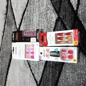 KISS & SALLY HANSEN PRESS-ON MANICURE BUNDLE GLITTER RAINBOW CANDY-CANE …